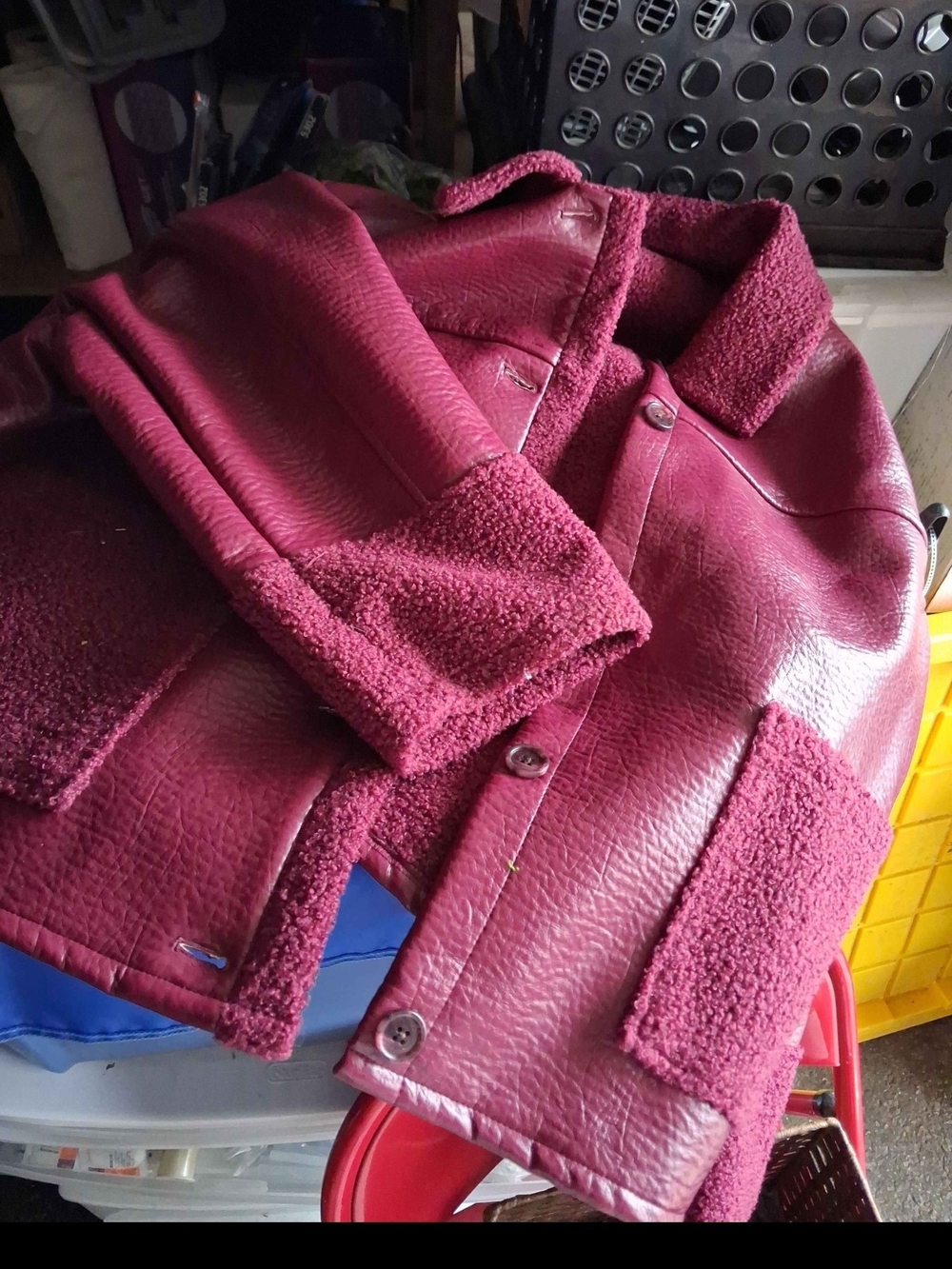 Time and Tru Faux-Shearling Jacket in Berry